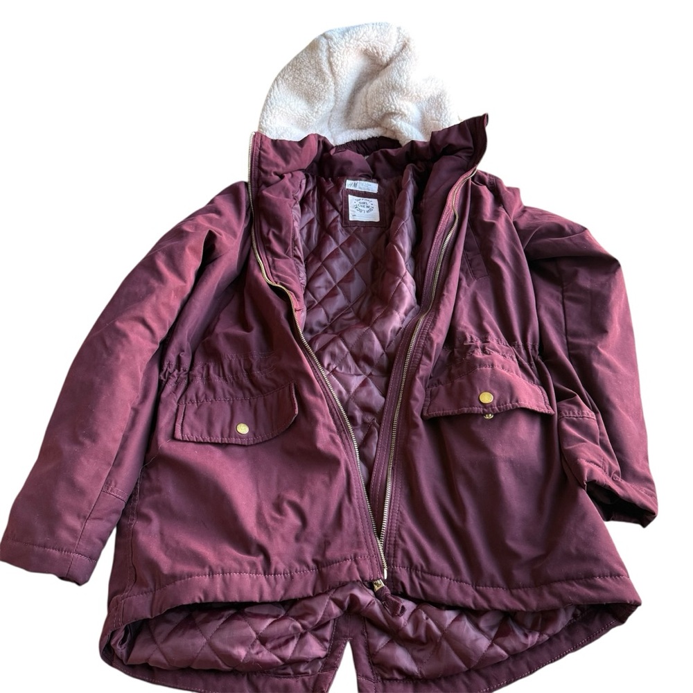 H&M Women’s Juniors Burgundy Quilted Puffer Jacket Coat Size 14+ Winter‎ Snow